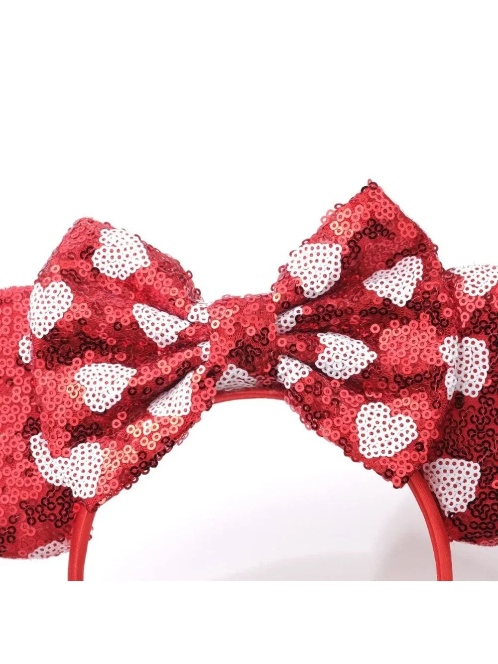 Women Red White Heart Shiny Bow Mickey Mouse Hair Headband For Cosplay